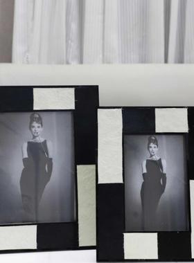 轻奢黑白拼接马毛相框桌面摆件