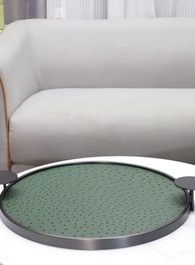 手提式圆形金属皮革香薰托盘摆件