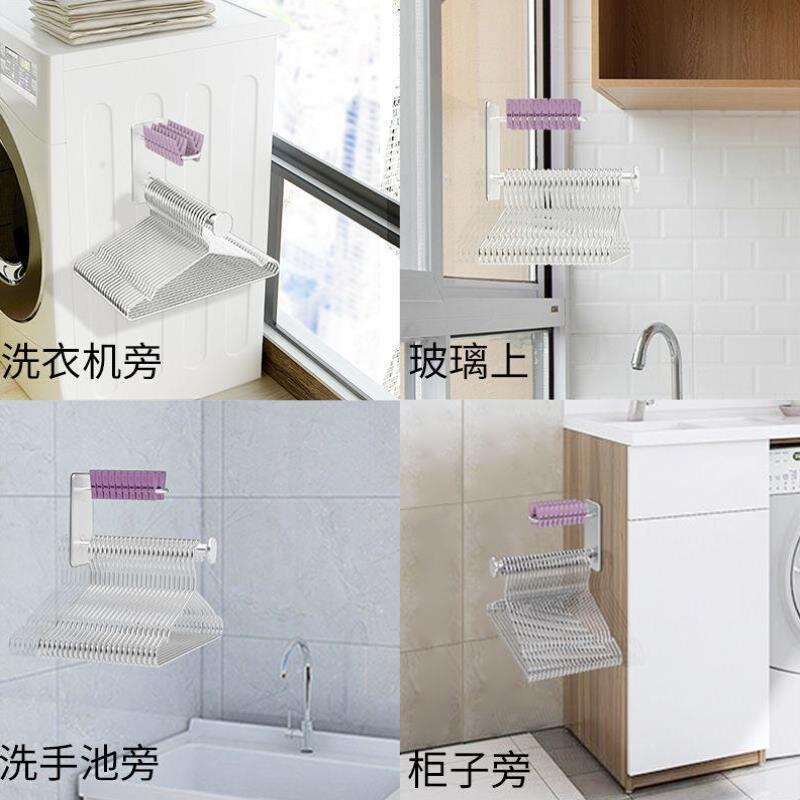 304不锈钢衣架收纳神器免打孔阳台挂衣架墙上室内壁挂式夹子挂钩 - 图0