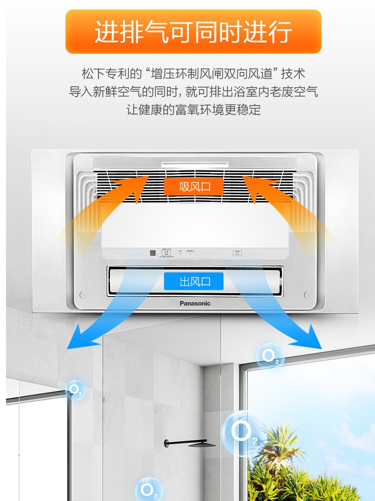 松下浴霸灯卫生间取暖排风扇照明一体五合一多功能集成吊顶暖风机 - 图1