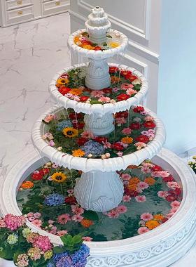 欧式流水喷泉婚庆喷水池造景装饰摆件花园户外庭院水景鲜花许愿池