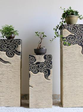 新中式禅意仿古祥云展示柱落地摆件家居饰品室内客厅玄关装饰底座