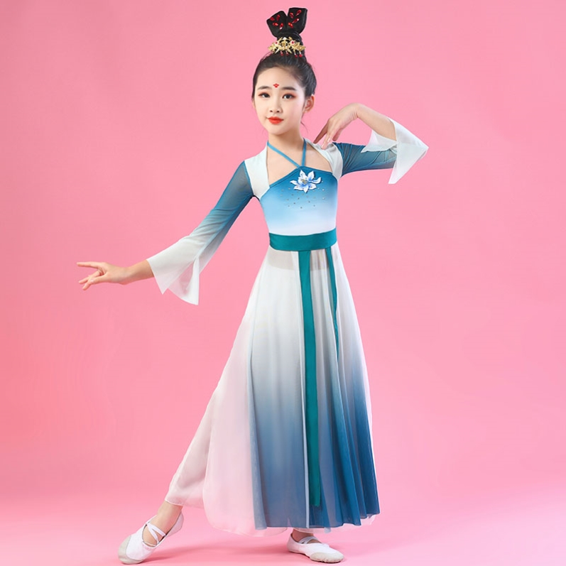 小城谣舞蹈服儿童古典舞飘逸纱裙有位姑娘中国风汉服春三月演出服