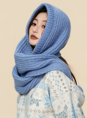 围巾帽子一体女款加厚保暖