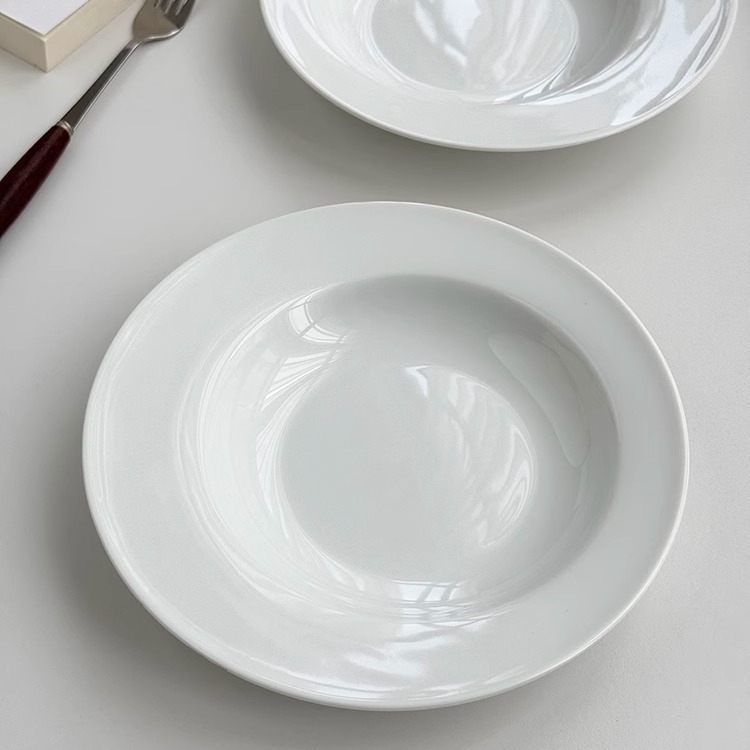 【9.99两个】出口单 法式简约ins高级感冷白陶瓷草帽盘子意面盘 - 图3