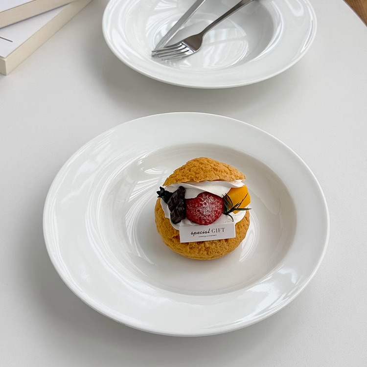 【9.99两个】出口单 法式简约ins高级感冷白陶瓷草帽盘子意面盘 - 图0