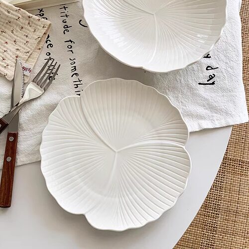 安木良品 大厂订单 日式ins田园风花朵造型陶瓷水果沙拉汤餐菜盘 - 图3