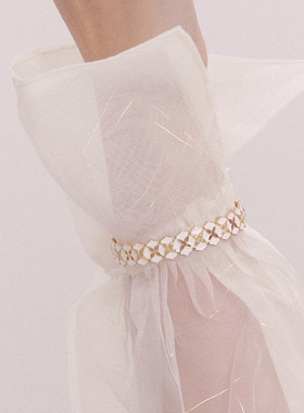 HERBE合璧 白瓷柿蒂纹样手镯细版东方白手工拉丝小众原创时尚女款