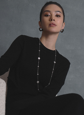 HERBE合璧 五代柿蒂纹样五花银色项链 通勤时尚百搭长款项链女款