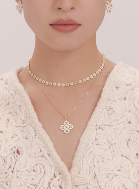 HERBE合璧 白瓷柿蒂纹样项链东方白手工拉丝小众时尚通勤百搭原创