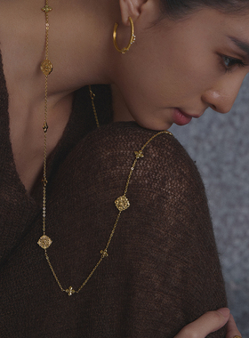 HERBE合璧 五代柿蒂纹样五花金色项链 通勤时尚百搭长款项链女款