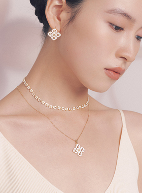 HERBE合璧 白瓷柿蒂纹样瓷花项链 冷珐琅东方白 手工拉丝工艺