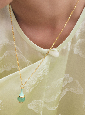 HERBE合璧 福禄来春瓶项链新中式锁骨链东陵玉珐琅吊坠日常百搭女