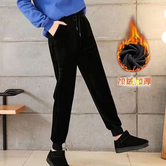 Special clearance deal brand broken code plus velvet sweat pants plus velvet thickened women's pants winter loose and versatile casual sports