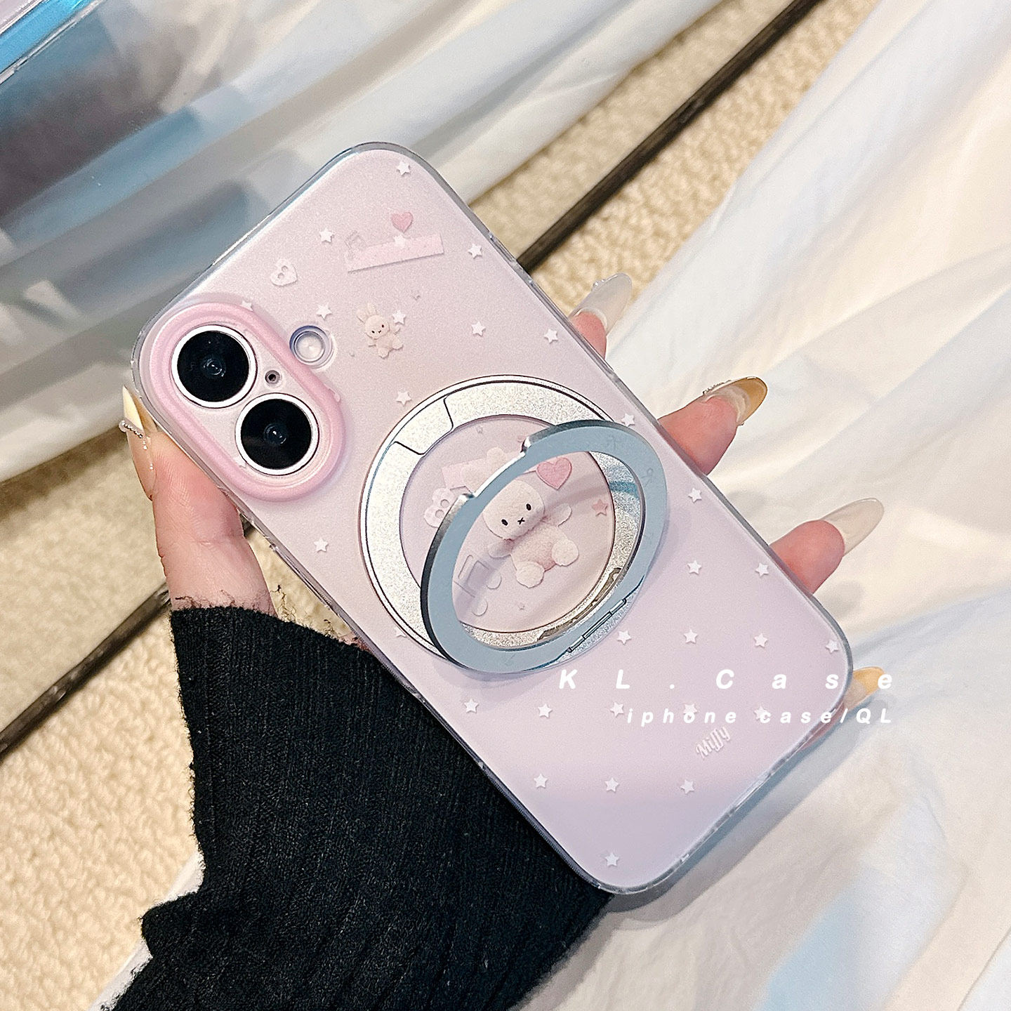 ins少女心粉色兔子适用苹果17手机壳iPhone17promax新款16防摔保护套15硅胶磨砂全包高级感旋转支点支架女软p,淘宝优惠券,粉丝福利购,淘宝优惠卷