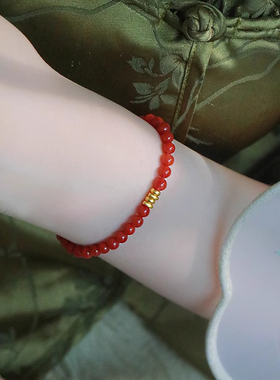 南红玛瑙国风碎银红色手链