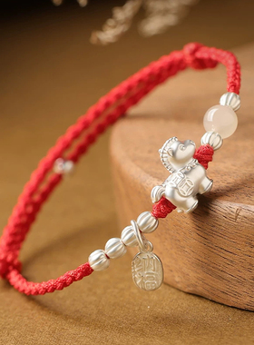 【普陀山祝福】纯银好运小马红绳