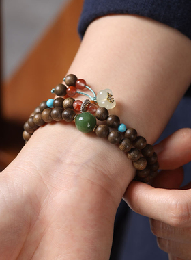 【普陀山祝福】沉香南红双圈手串