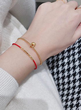 黄金转运珠碎银串珠红色手绳