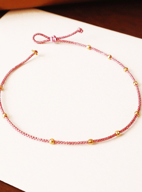 本命年纯银招财金珠犯太红绳