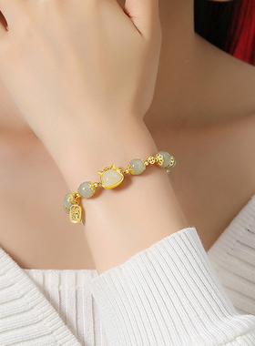 和田玉925纯银生肖马红玛瑙手链