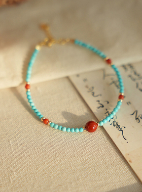 原矿绿松石新中式国风南红手链