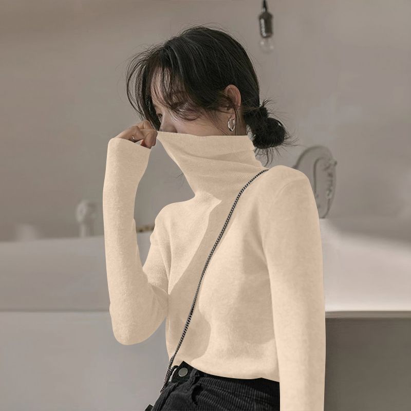 秋冬美拉德打底衫女慵懒风修身显瘦保暖长袖T恤大码内搭外穿上衣 - 图1