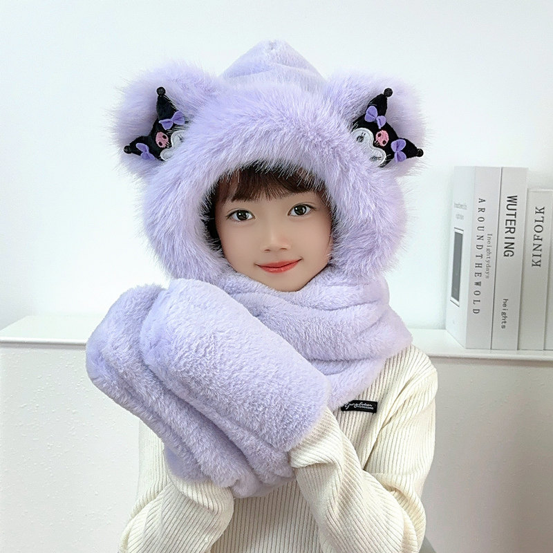 儿童帽子围巾手套三件套宝宝防风一体帽冬季男女童加厚护耳毛绒帽,淘宝优惠券,粉丝福利购,淘宝优惠卷