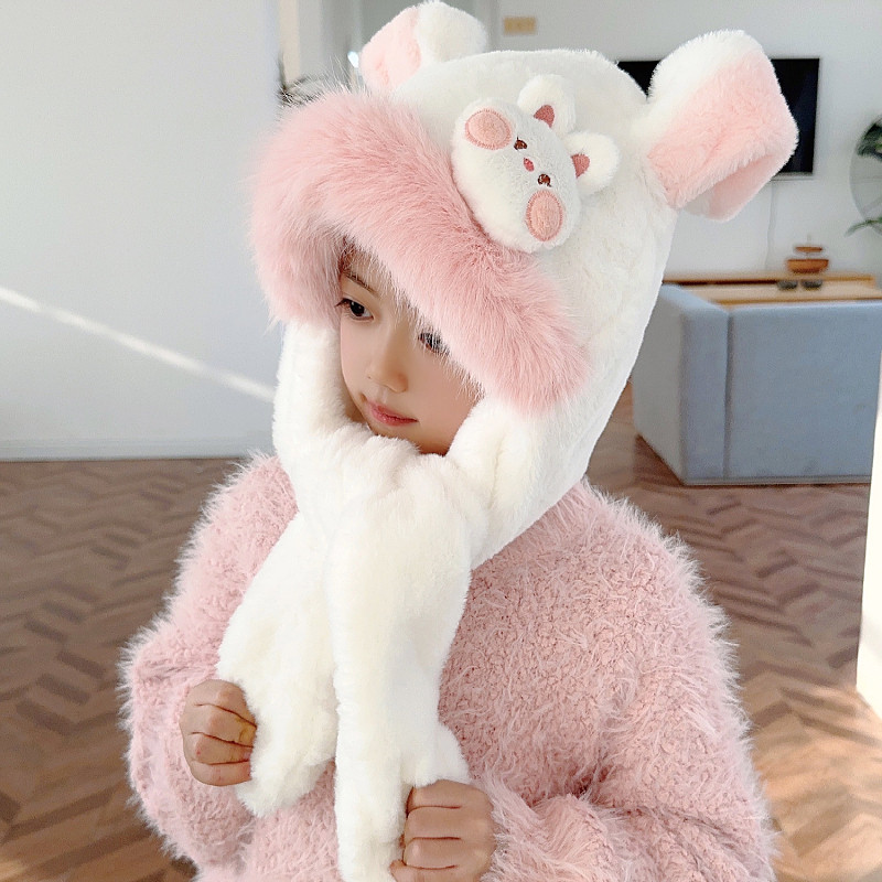 耳朵会动的帽子儿童秋冬帽子围巾一体帽可爱加厚男女童保暖毛绒帽,淘宝优惠券,粉丝福利购,淘宝优惠卷