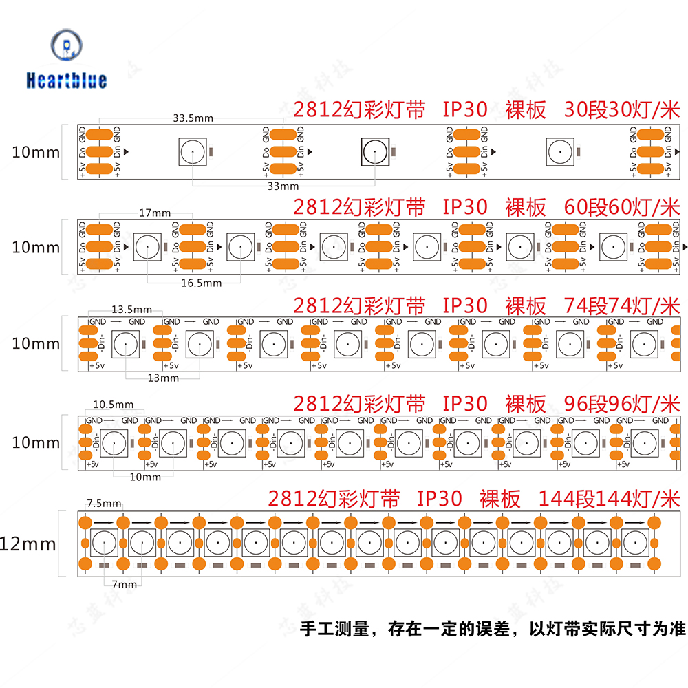 5V幻彩灯带WS2812B全彩LED灯条5050RGB贴片内置IC灯珠防水可编程 - 图1