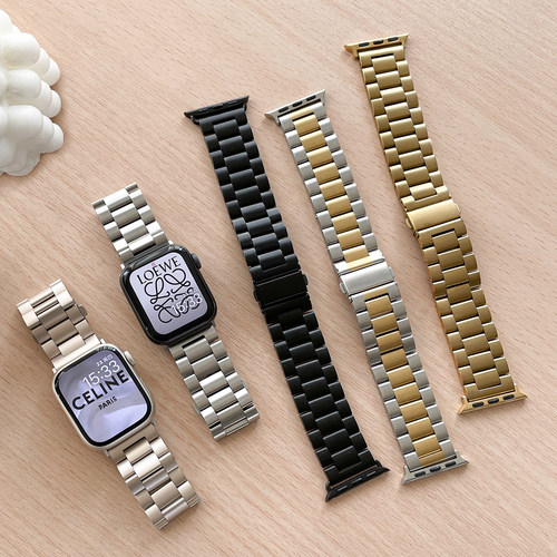 适用applewatchS10钢表带苹果手表S11轻薄链式金属表带三珠不锈钢iwatch9商务8表带5/6/7代40/41/44/45mm男女 - 图3