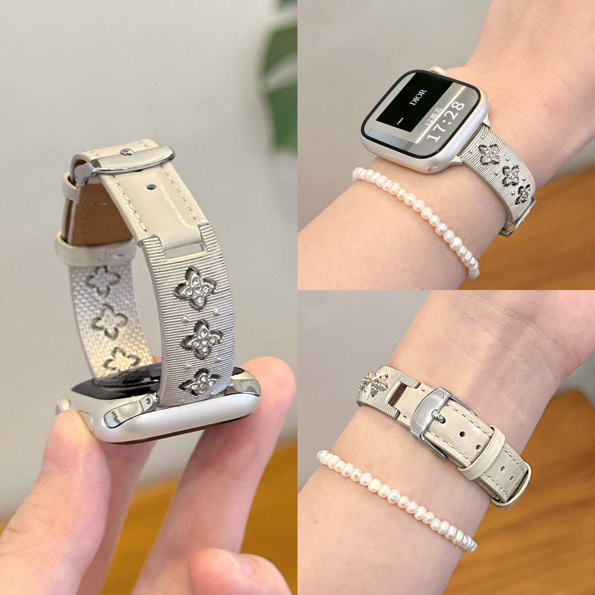 适用applewatchS10布契拉提手镯拼皮表带iwatch9/8/7/se/6气质小众苹果手表S11不锈钢小蛮腰细款真皮腕带女夏,淘宝优惠券,粉丝福利购,淘宝优惠卷