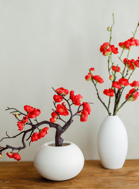 新仿真梅花枝桃花干花玉兰花盆景客厅腊梅假花家居摆件书房装饰