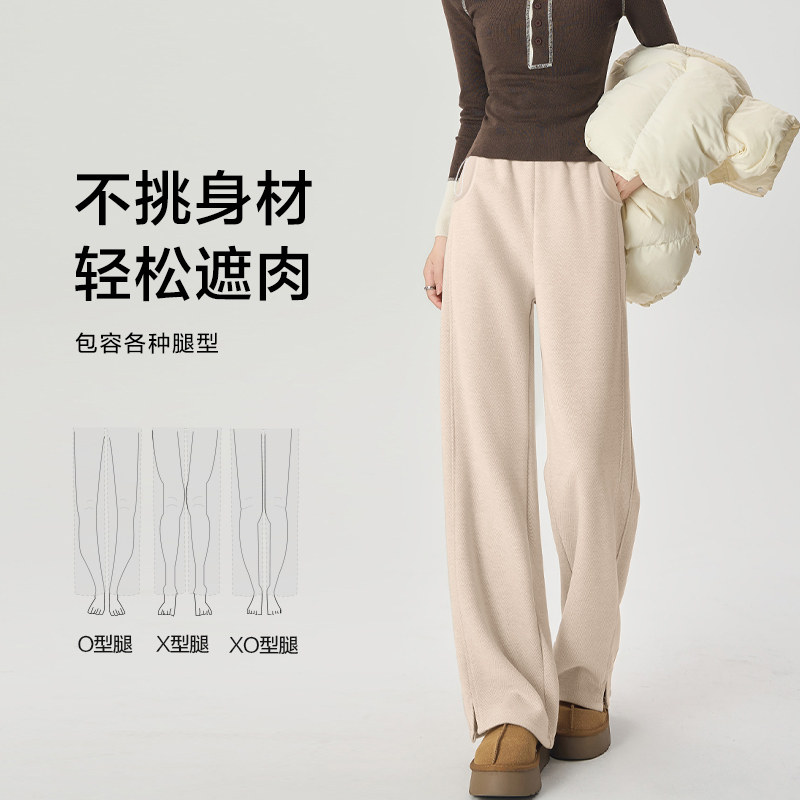 猫人孕妇裤子秋冬款外穿人字纹阔腿裤2025新款加绒加厚休闲裤冬装,淘宝优惠券,粉丝福利购,淘宝优惠卷