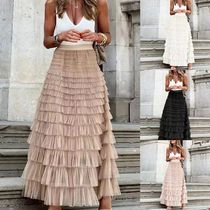 Women Pleated Long Skirts Ruffles Design Elegant Sexy Mesh l