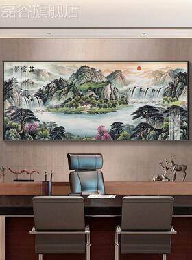 网红聚宝盆山水画沙发背厅景墙装客画高端大饰气办殿公室挂画中厅