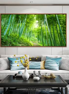网红横版客厅沙发背景墙装饰画竹报平安卧室挂画壁画晶瓷画竹林风