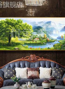网红招树厅装饰新画沙发背客简景东墙风水壁画约绿财水青山风景款