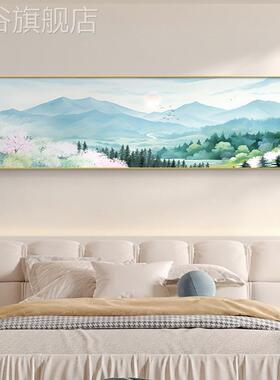 网红现墙代简约室床卧儿头装饰画风景画绿色童画原木风沙挂发背景