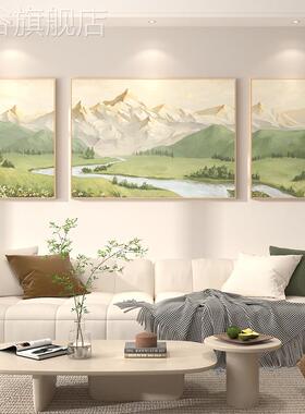 网红日照金山客厅装饰画北宝欧原景木风山水画聚挂画沙盆发背壁景