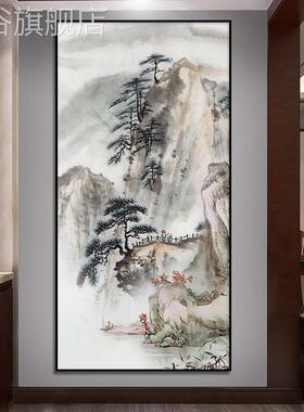 网红山水画门玄关装饰画新中进式入户走过道尽头壁画国中廊风装修