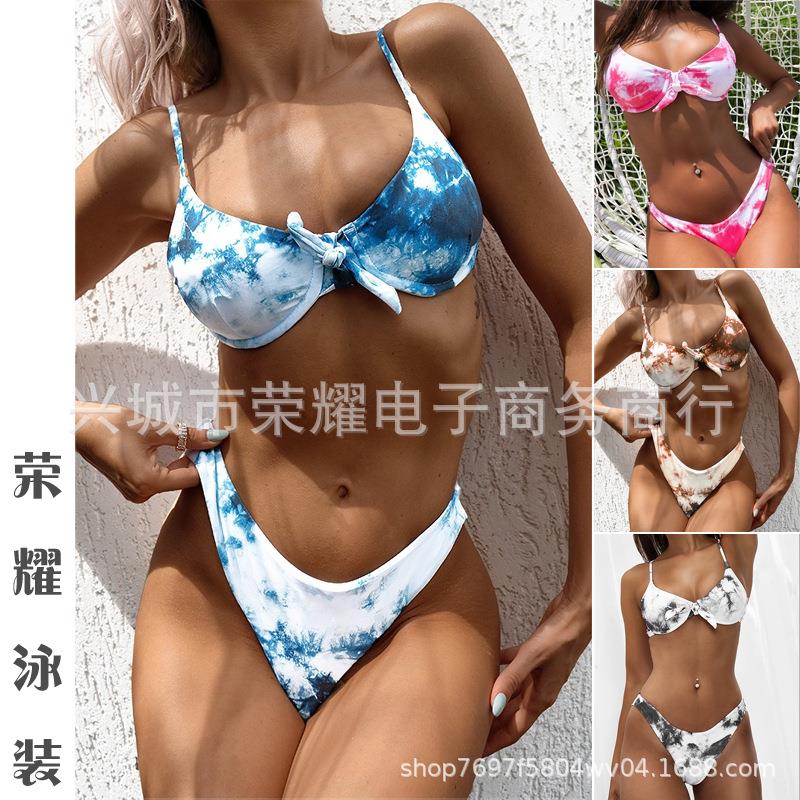 color solid push-up and pads chest with swimsuit two-piece - 图2