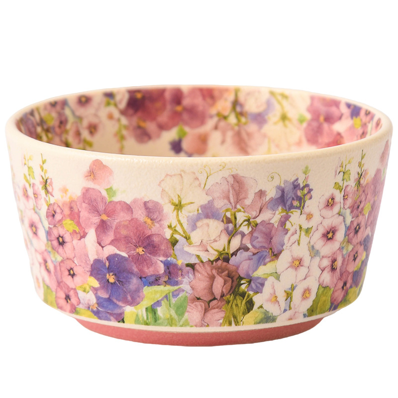 繁花似锦陶瓷高脚饭碗家用汤碗水果沙拉碗高颜值个人专用碗泡面碗 - 图3
