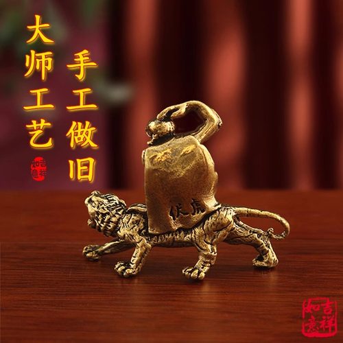 纯黄铜伏虎罗汉屋顶摆件镇宅金属铜像大号十八罗汉佛像石雕像桌面 - 图2