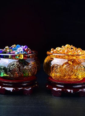 黄水晶聚宝盆琉璃摆件