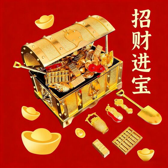 Metal mini treasure chest ornaments for attracting wealth