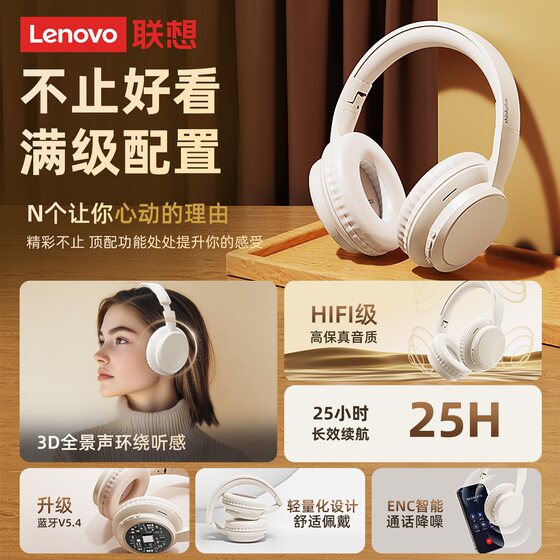 联想TH11头戴式耳机蓝牙无线电竞游戏降噪有线带麦电脑2025新款