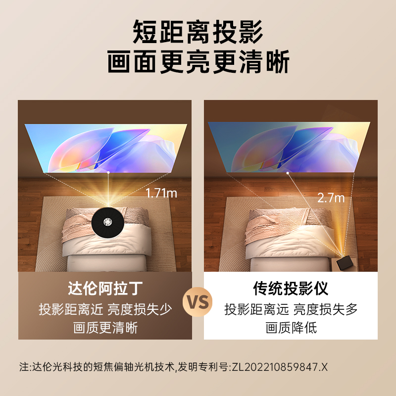 达伦阿拉丁神灯X30吸顶投影仪超短焦家庭影院家用高清手机投屏卧室大屏智能投影机（带护眼吸顶灯 包安装）