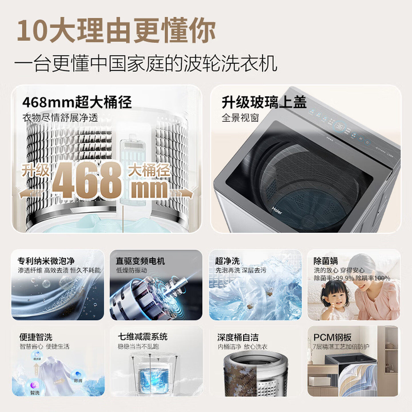 海尔Leader洗衣机10KG全自动变频滚筒洗脱一体B29s