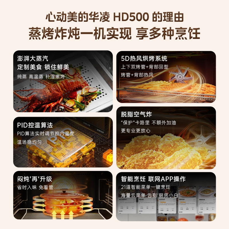 【政府补贴】华凌HD500蒸烤一体机嵌入式智能家用大容量电蒸箱